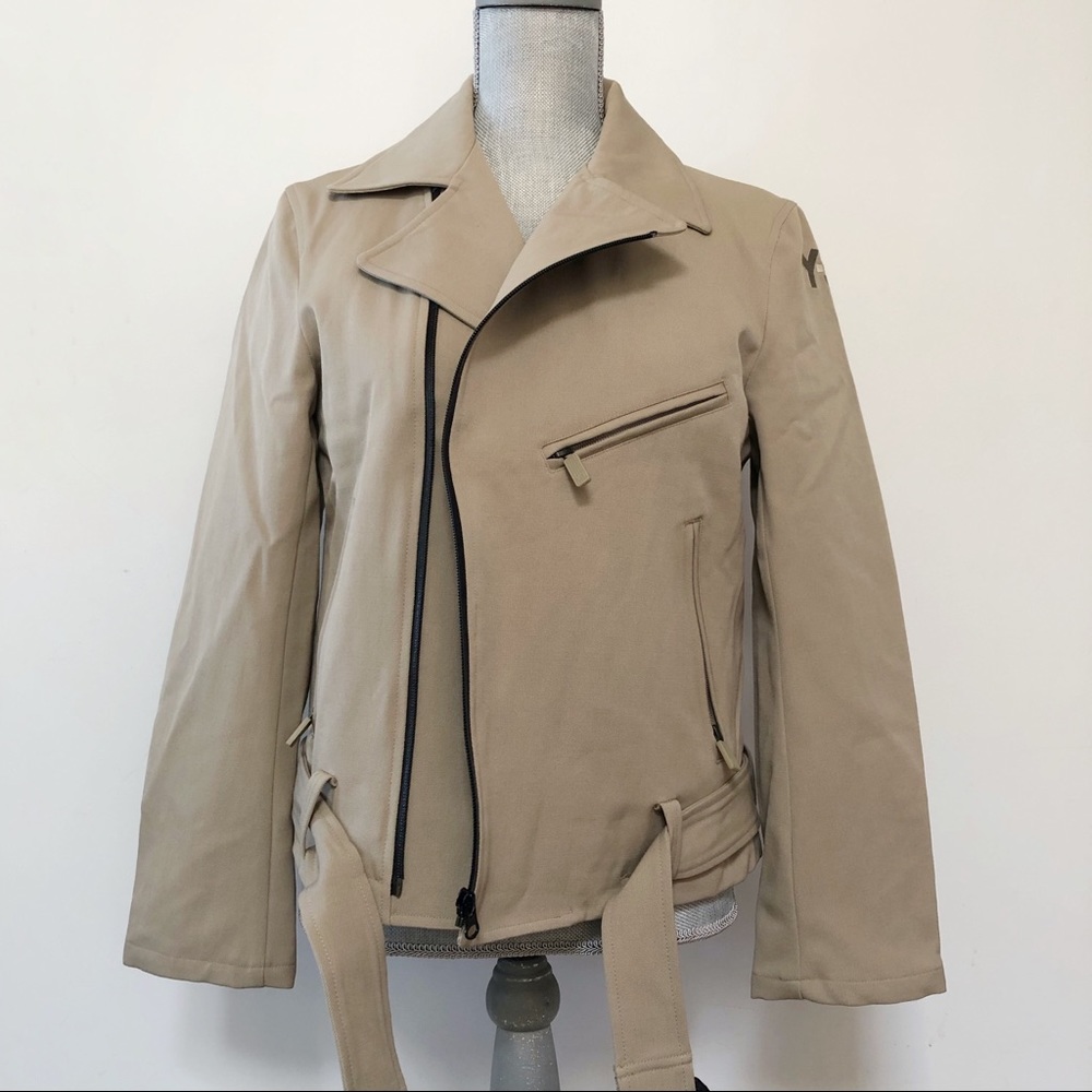 Adidas Y3 water repellant biker jacket in beige Yohji Yamamoto collaboration